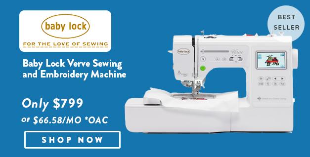 Baby Lock Verve Sewing and Embroidery Machine banner with offer details