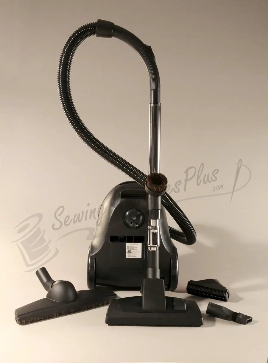 The Bank Robber canister vacuum, black with flexible hose and 4 attachments.
