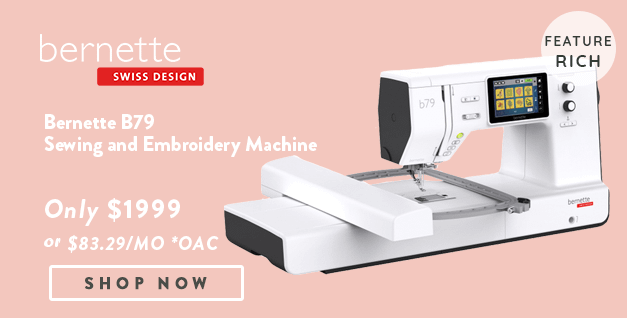 Bernette B79 Sewing and Embroidery Machine banner with offer details