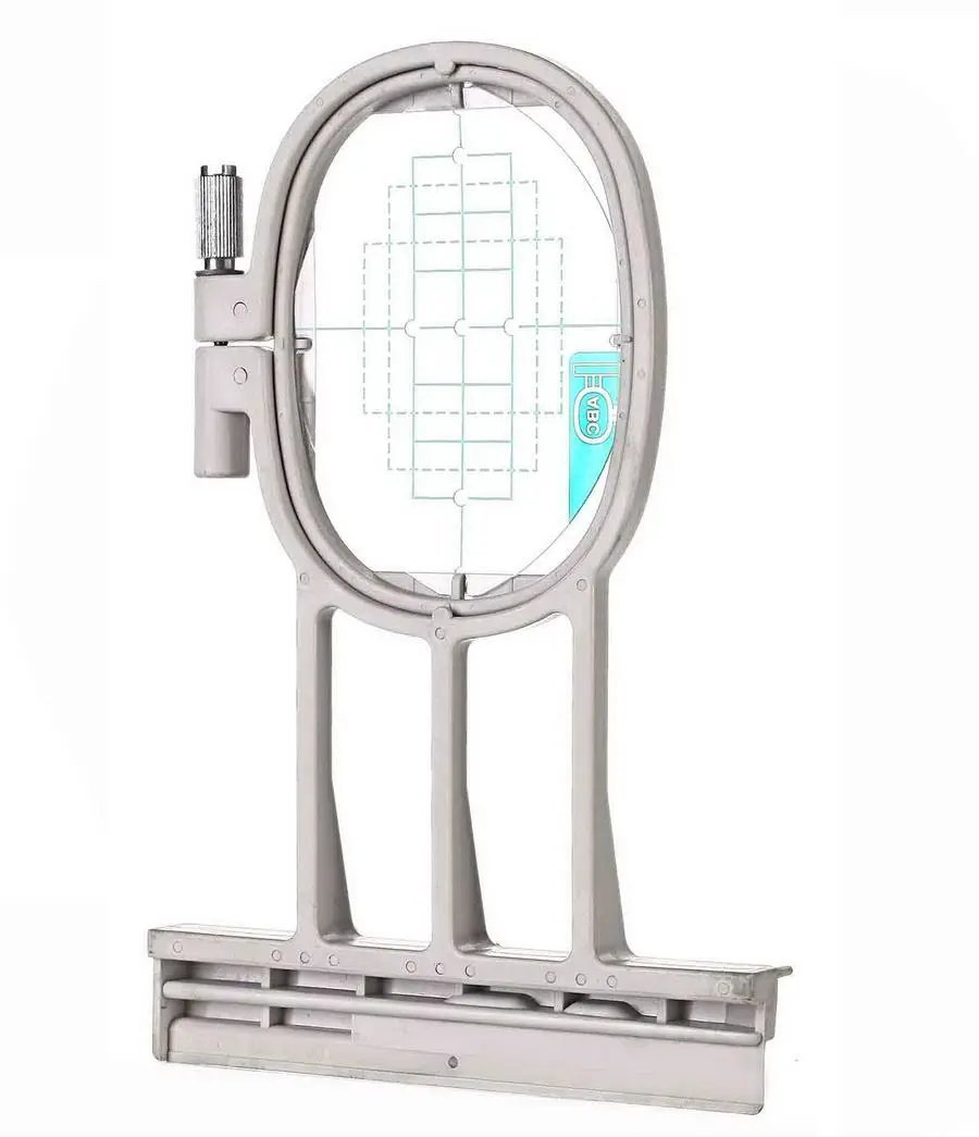 Sew Tech embroidery hoop 20mm x 60mm, oval gray metal frame with screw clamp.
