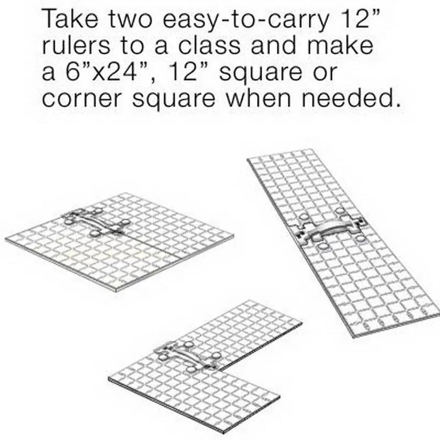 Quilt Ruler Connector by Guidelines 4 Quilting; metal 12-inch rulers with grid for 6x24 or corner square.