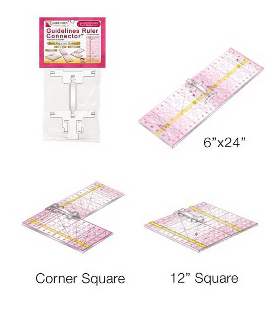 Guidelines 4 Quilting 6in x 12in guidelines ruler with pink packaging; includes Corner Square and 12in Square rulers