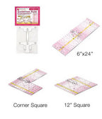 Guidelines 4 Quilting 6in x 12in guidelines ruler with pink packaging; includes Corner Square and 12in Square rulers