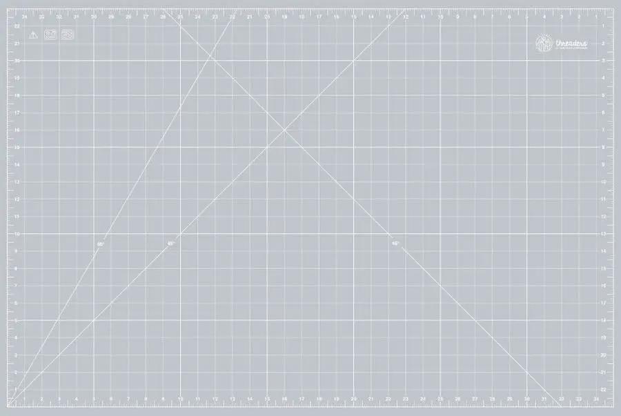 Threaders A1 cutting mat in light gray with grid lines and diagonal measurement marks