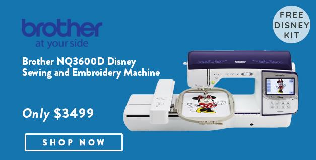 Brother NQ3600D Disney Sewing and Embroidery Machine banner with offer details