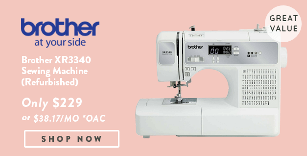 Brother XR3340 Sewing Machine (Refurbished) banner with offer details