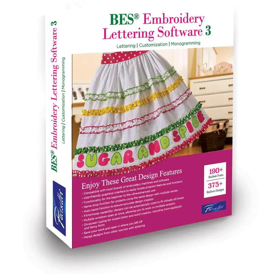BES Embroidery Lettering Software 3 box by Brother, embroidery software for lettering and monogramming.