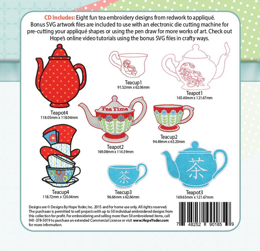 Cup of Tea Embroidery CD w/SVG - Designs by Hope Yoder
