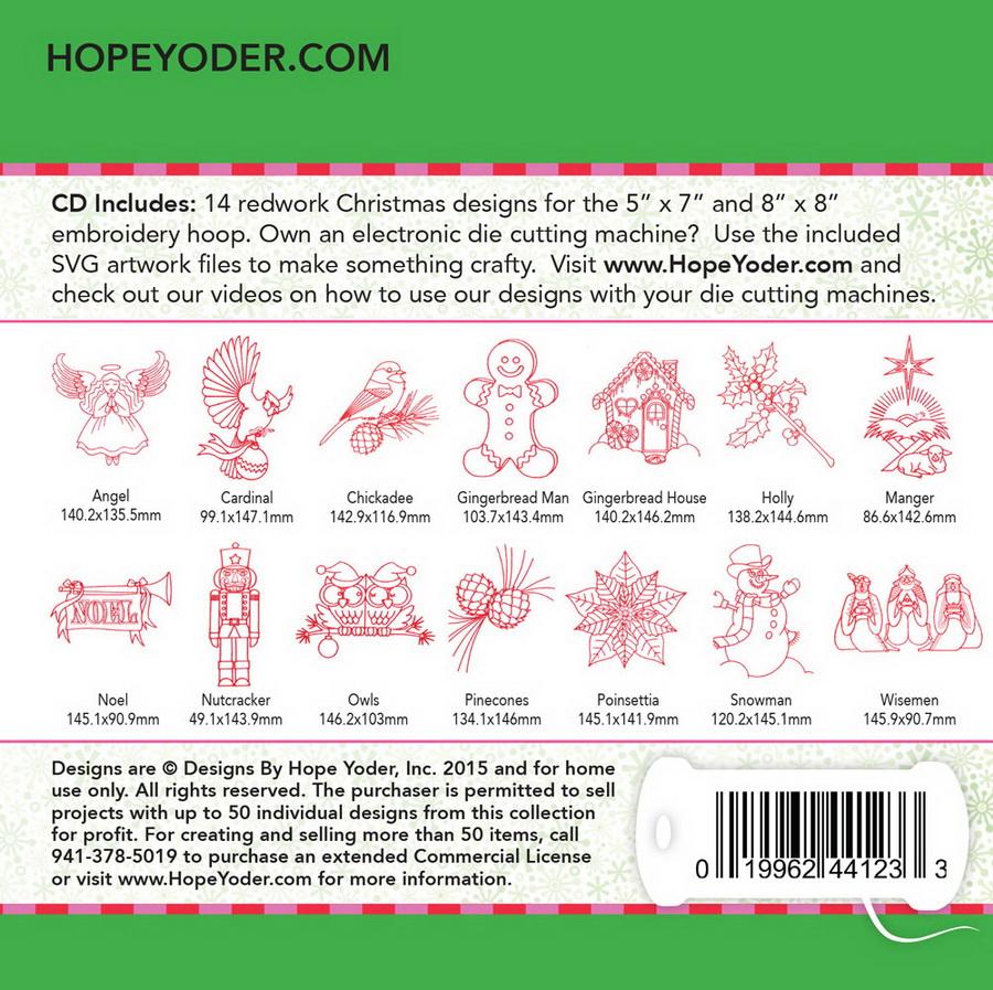 Christmas Redwork Embroidery CD w/SVG - Designs by Hope Yoder