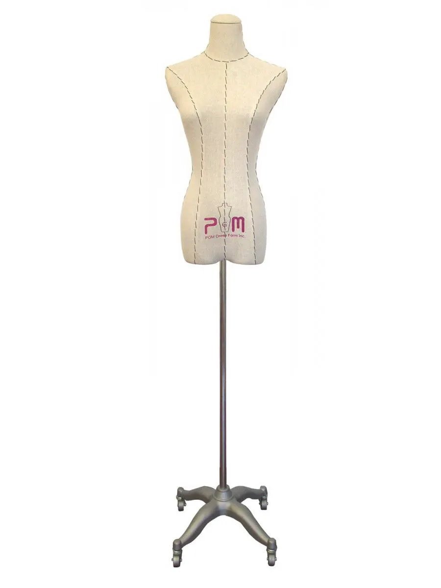 PGM Pro 602G dress form mannequin, lined cream fabric on wheeled stand