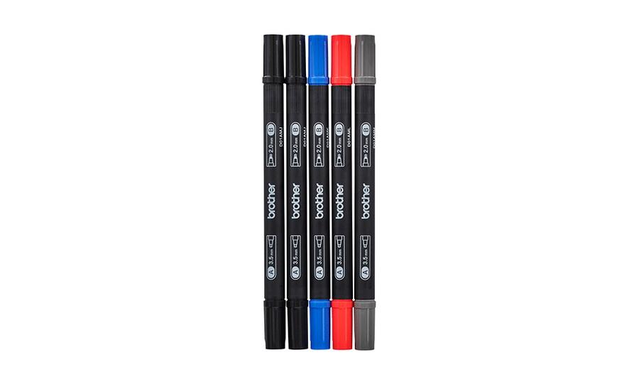 Brother Calligraphy Pen Set (Essential) - Includes Five Calligraphy Pens in Black (2), Blue (1), Carmine Red (1), and Gray (1) - Sewingmachinesplus.com