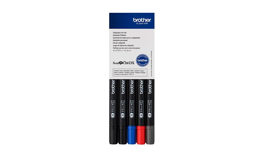 Brother Calligraphy Pen Set (Essential) - Includes Five Calligraphy Pens in Black (2), Blue (1), Carmine Red (1), and Gray (1) - Sewingmachinesplus.com