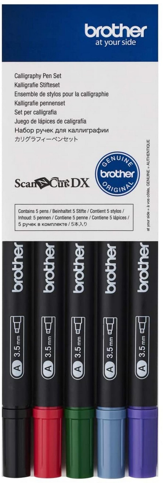 Brother Calligraphy Pen Set (Basic) - Includes Five Calligraphy Pens in Black (1), Blue Gray (1), Green (1), Violet (1) & Wine Red (1) - Sewingmachinesplus.com