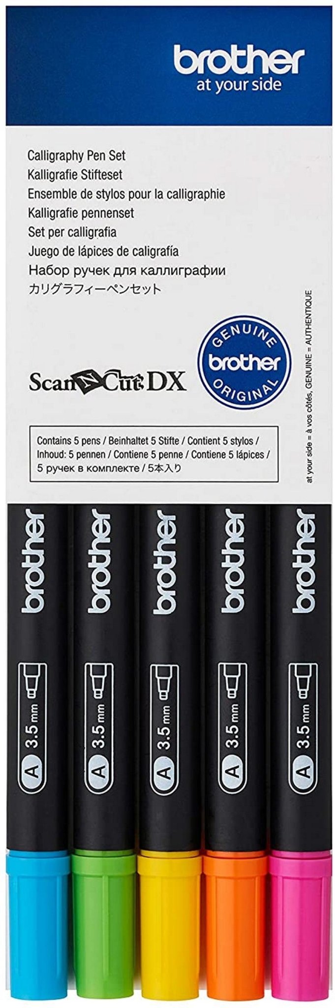 Brother Calligraphy Pen Set (Tropical) - Includes Five Calligraphy Pens in Yellow (1), Pink (1), Cobalt Blue (1), Orange (1) & Light Green (1) - Sewingmachinesplus.com