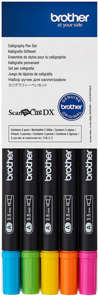 Brother Calligraphy Pen Set (Tropical) - Includes Five Calligraphy Pens in Yellow (1), Pink (1), Cobalt Blue (1), Orange (1) & Light Green (1) - Sewingmachinesplus.com