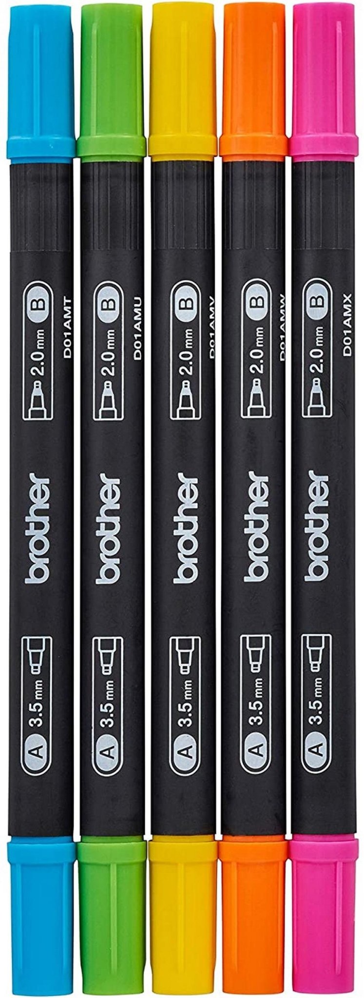 Brother Calligraphy Pen Set (Tropical) - Includes Five Calligraphy Pens in Yellow (1), Pink (1), Cobalt Blue (1), Orange (1) & Light Green (1) - Sewingmachinesplus.com