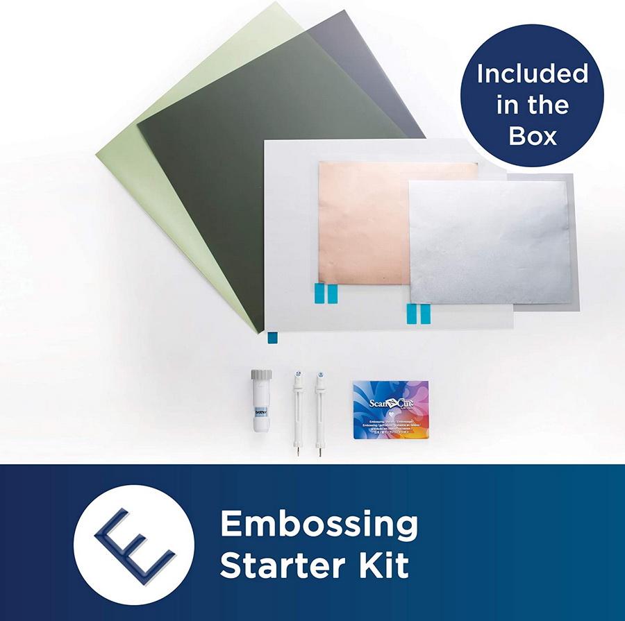 Brother Embossing Starter Kit - Includes Embossing Mat 2 Tools, Tool Harder, Silver Metal Sheet, Brass Metal Sheet, a Template Sheet and Support Sheet - Sewingmachinesplus.com