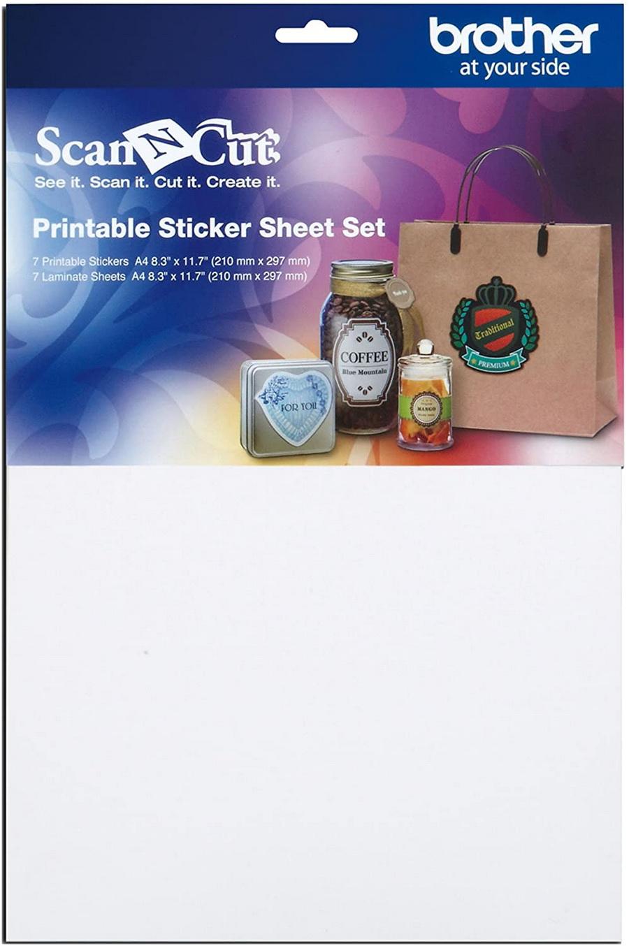 Brother Printable Sticker Sheet Set - Includes 7 Printable Sticker Sheets and 7 Laminate Sheets (8.3in x 11.7in) - Sewingmachinesplus.com