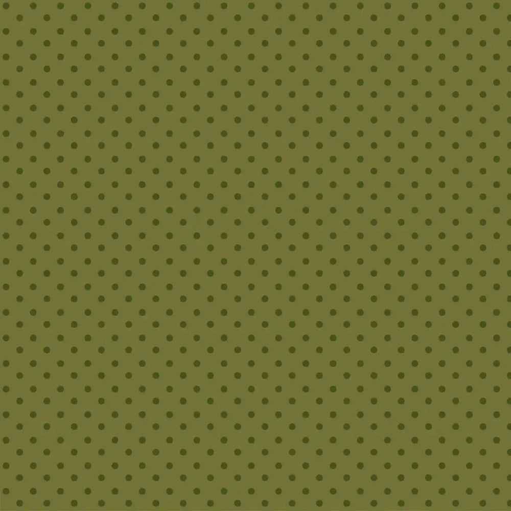 Sunshine & Dandelions Dots Green quilting fabric with dark green dots on an olive green background by Traci Reed for Riley Blake Designs