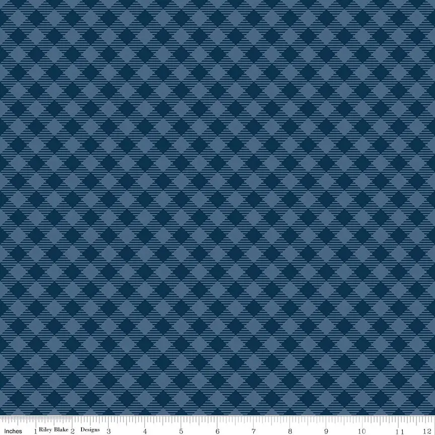 Riley Blake Denim & Daisy Gingham Oxford Blue 1yd Cut (C18132-OXFORDBLUE)