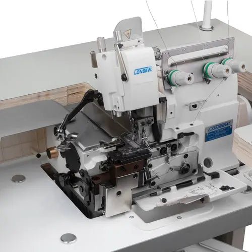 Consew CM793 serger with assembled table and servo motor, white 2-needle, 3-thread overlock machine