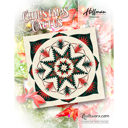 Quilt pattern with Christmas cactus design