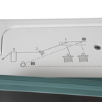 Janome Continental M6 sewing machine panel with instruction diagram, white body and teal base.