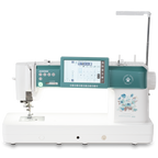 Janome Continental M6 sewing and quilting machine with teal body and touchscreen display.