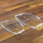 Handi Quilter Curvy Set (of 2) Rulers; two clear acrylic quilting rulers labeled Curvy 1 and Curvy 2.