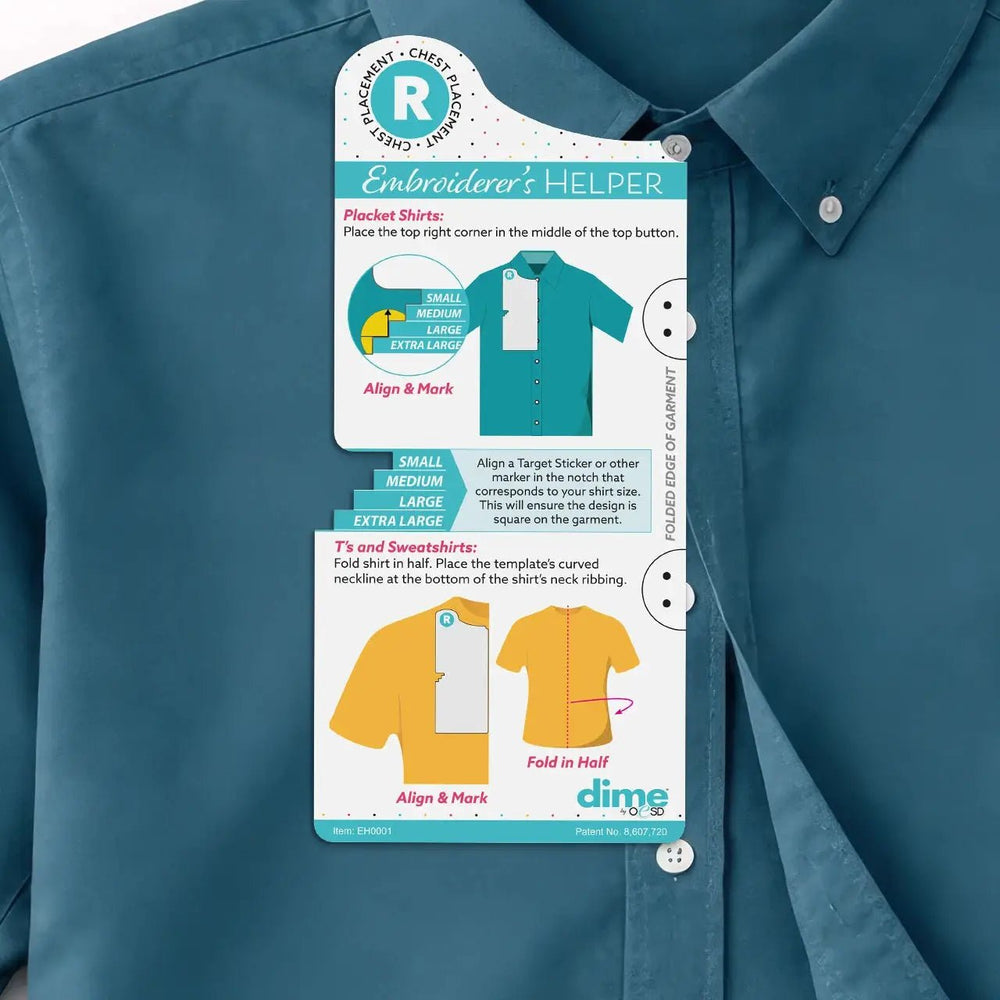 Embroiderers Helper Bundle EH0003 embroidery notions on teal instruction card with alignment guides