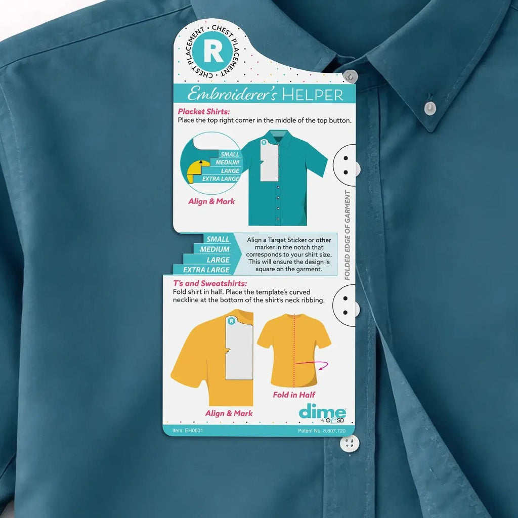 Embroiderers Helper Bundle EH0003 embroidery notions on teal instruction card with alignment guides