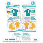 Embroiderer's Helper Bundle EH0003: two instruction sheets with teal shirt diagrams and Dime Little Helper ruler (Generic)