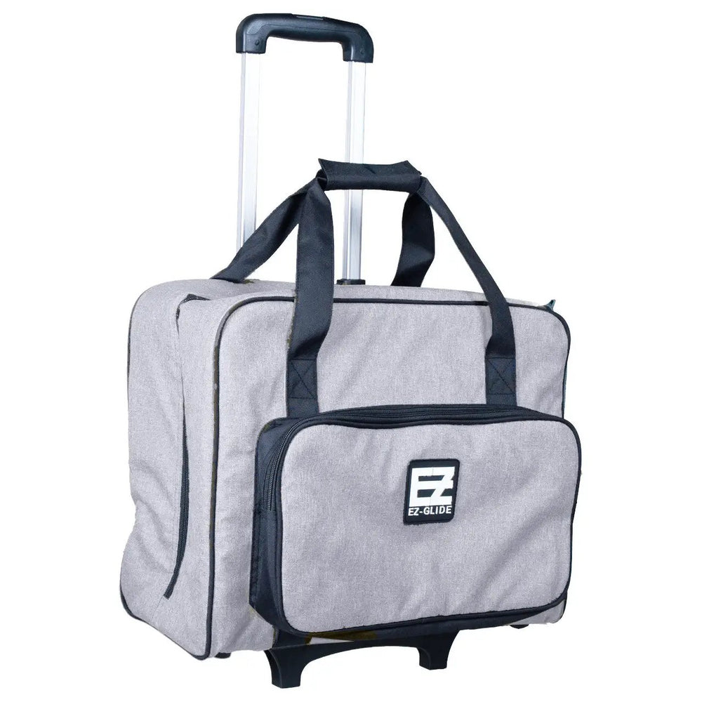 EZ-Glide 2-wheel trolley tote bag in gray with black handles and front zip pocket with EZ-Glide logo.