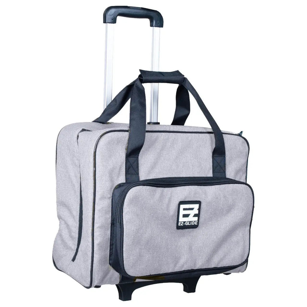 EZ-Glide 2-wheel trolley tote bag in gray with black handles and front zip pocket with EZ-Glide logo.