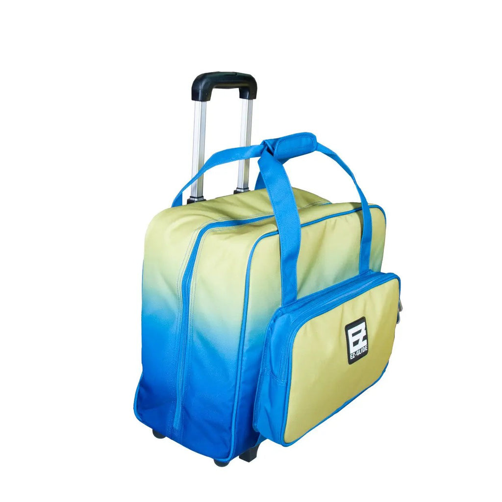 Tutto 17in EZ-Glide 2-wheel trolley machine bag in blue and lime green with front EZ-Glide logo pocket