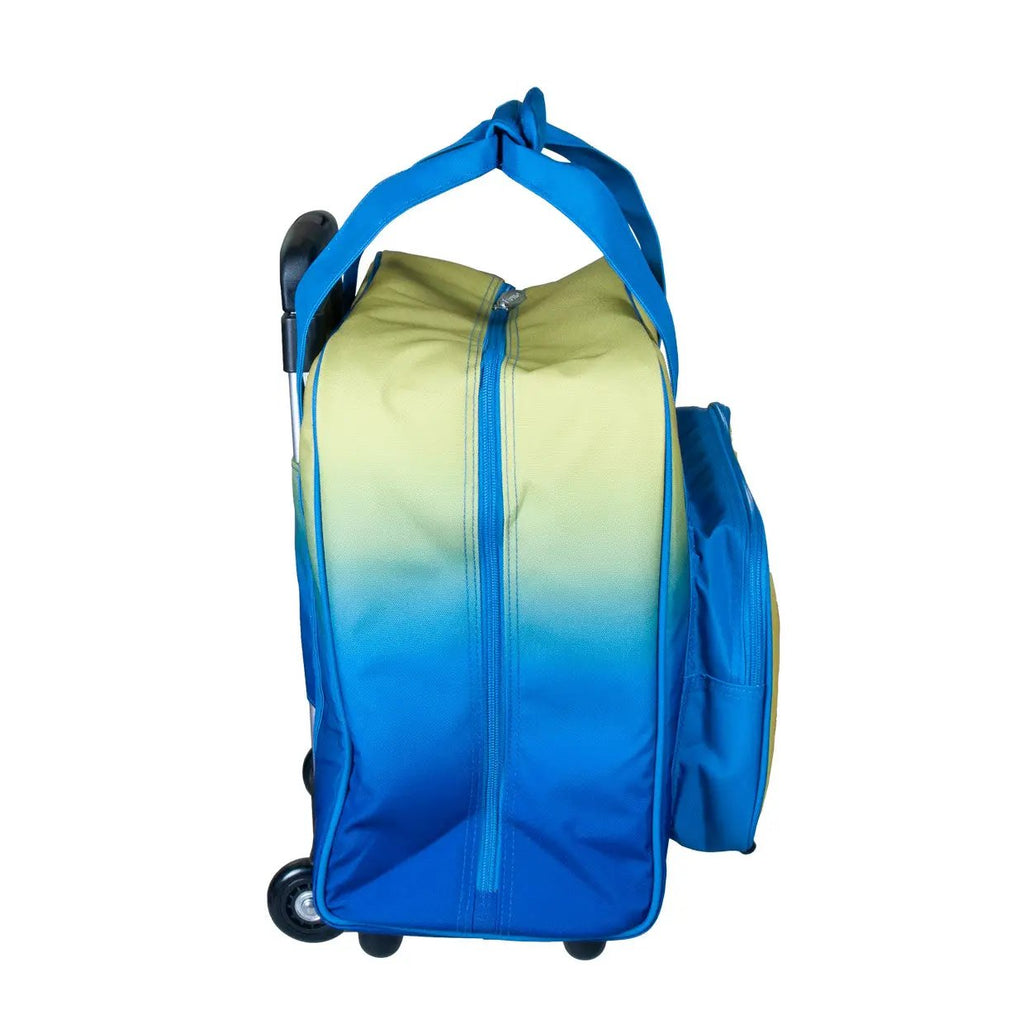 Tutto 17-inch EZ-Glide 2-wheeled trolley machine bag in blue and lime green with side pocket
