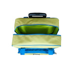 Tutto 17in EZ-Glide 2-wheeled trolley machine bag in blue and lime-green, opened to reveal lime-green interior.