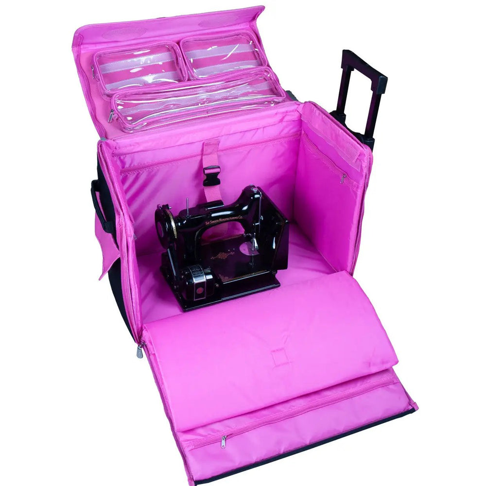 21in EZ-Glide Trolley sewing machine bag in bright pink with clear top pockets