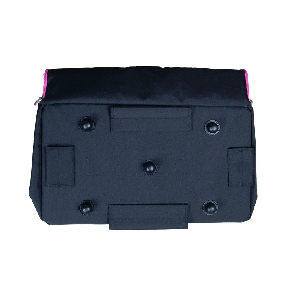 21-inch EZ-Glide Trolley bag by Tutto, black with pink trim, bottom with protective feet