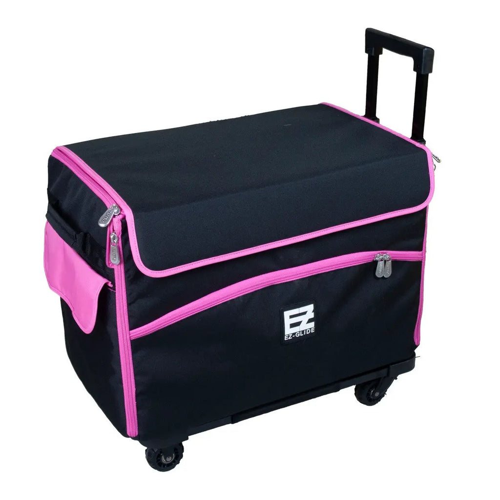 EZ-Glide 21-inch trolley sewing box by Tutto; black with pink trim and wheels