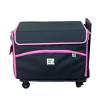 21-inch EZ-Glide trolley sewing box by Tutto, black with pink trim.