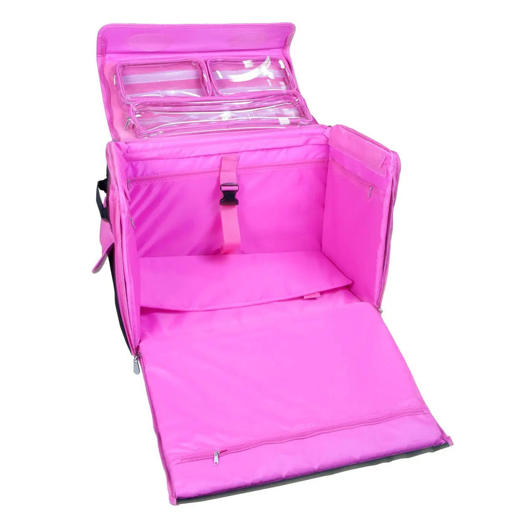 Tutto 21-inch EZ-Glide Trolley Pink sewing machine bag with clear top pockets and zip compartments