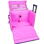 Tutto 21-inch EZ-Glide Trolley Sewing Box, pink with clear zip pockets and wide interior space