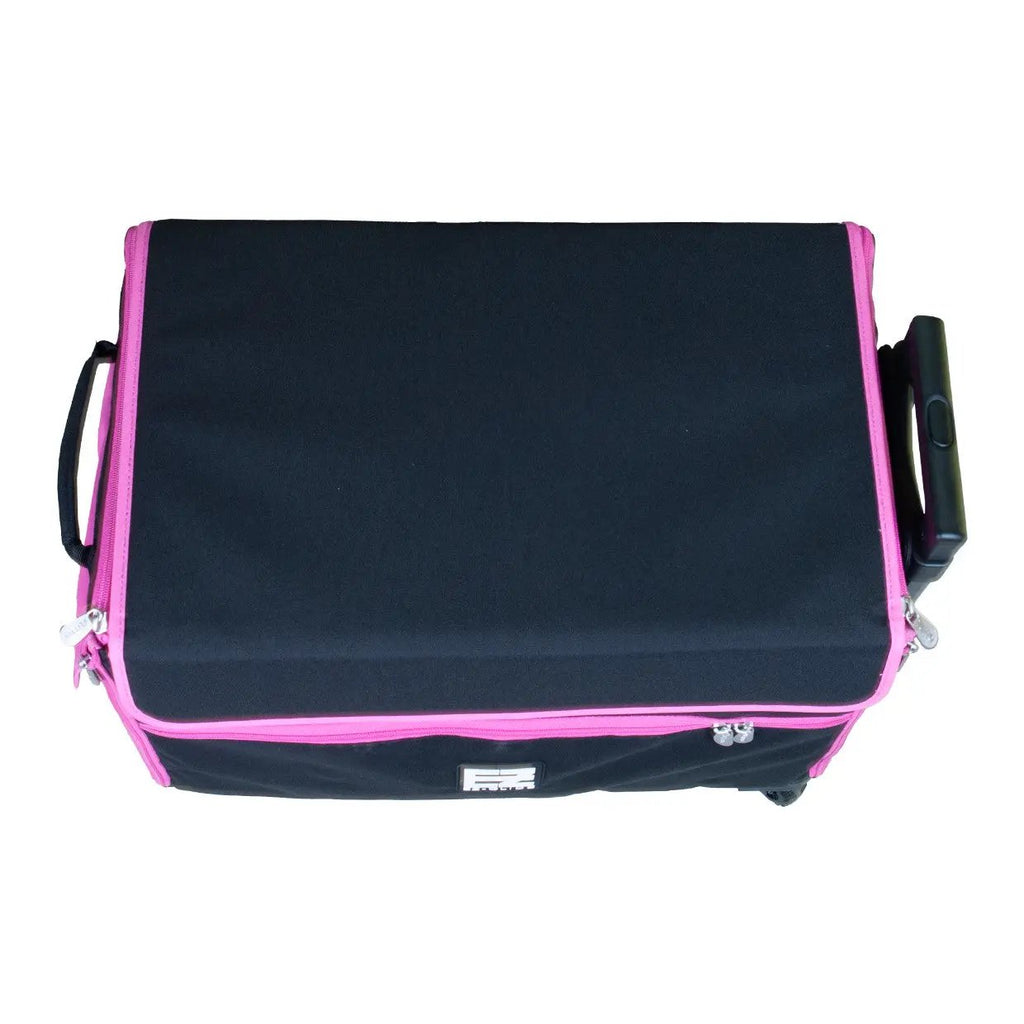 Tutto 21-inch EZ-Glide Trolley sewing box bag in black with pink trim.