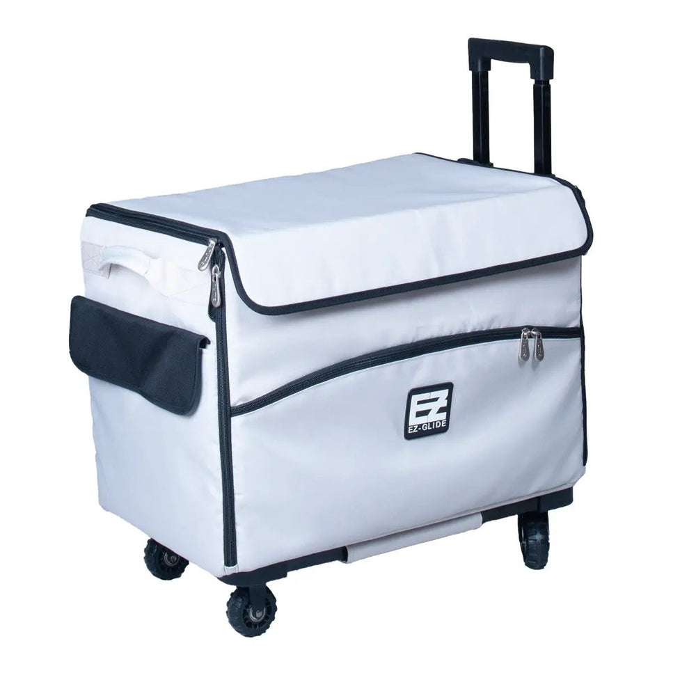 21-inch EZ-Glide trolley machine bag by Tutto; gray with black trim, wheels, and retractable handle