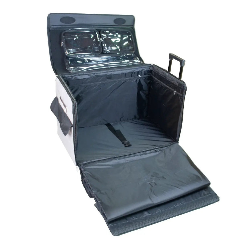 Tutto 29-inch EZ-Glide Trolley gray/black machine bag with open lid and clear pockets