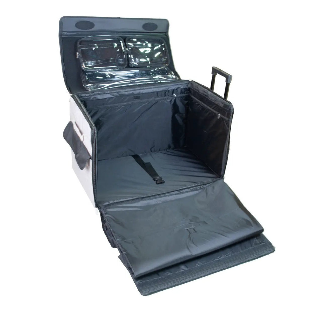 Tutto 29-inch EZ-Glide Trolley gray/black machine bag with open lid and clear pockets