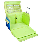 Tutto 29in EZ-Glide Trolley machine bag in lime green with blue panels and clear interior pockets