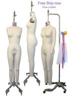 PGM-Pro 605A dress forms (3) on wheeled stands; cream full-body female and junior forms with collapsible shoulders.