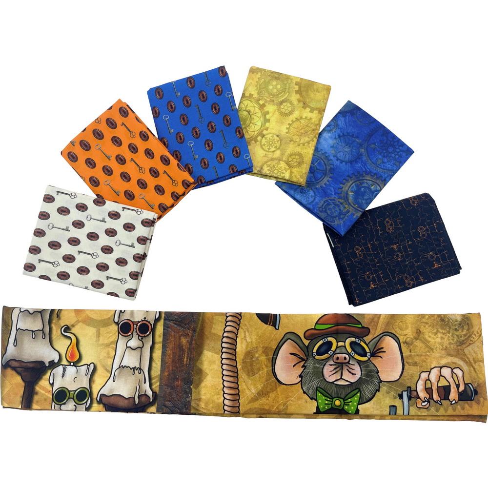 2025 Fabric Palooza Bundle #19 - Steampunk Fat Quarter Bundle 7pc incl Panel